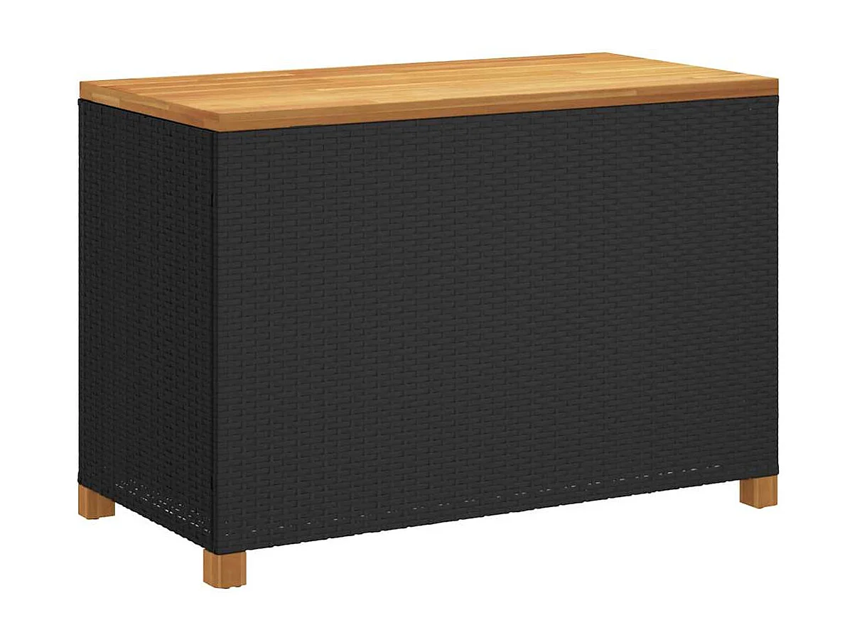 Caja de almacenamiento de jardín negra hecha de resina tejida y madera de acacia