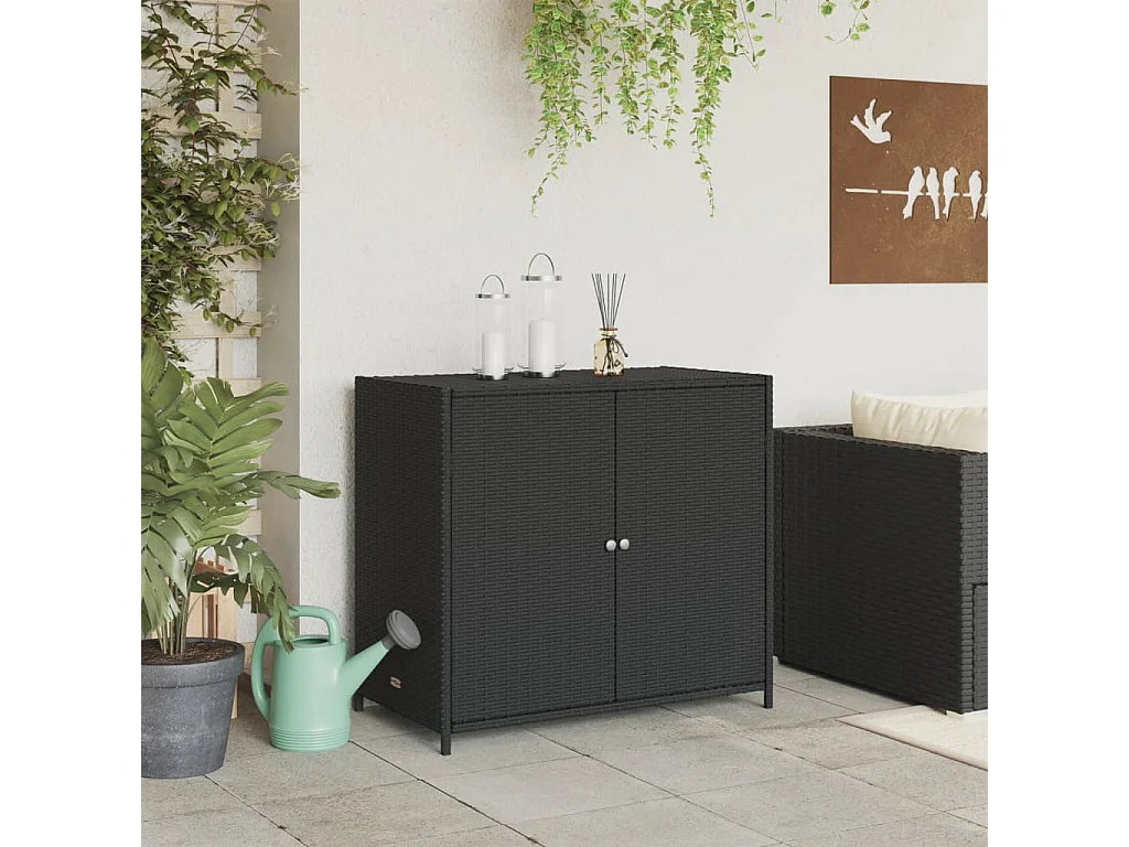 Mueble de jardín negro de resina trenzada, 83x45x76 cm