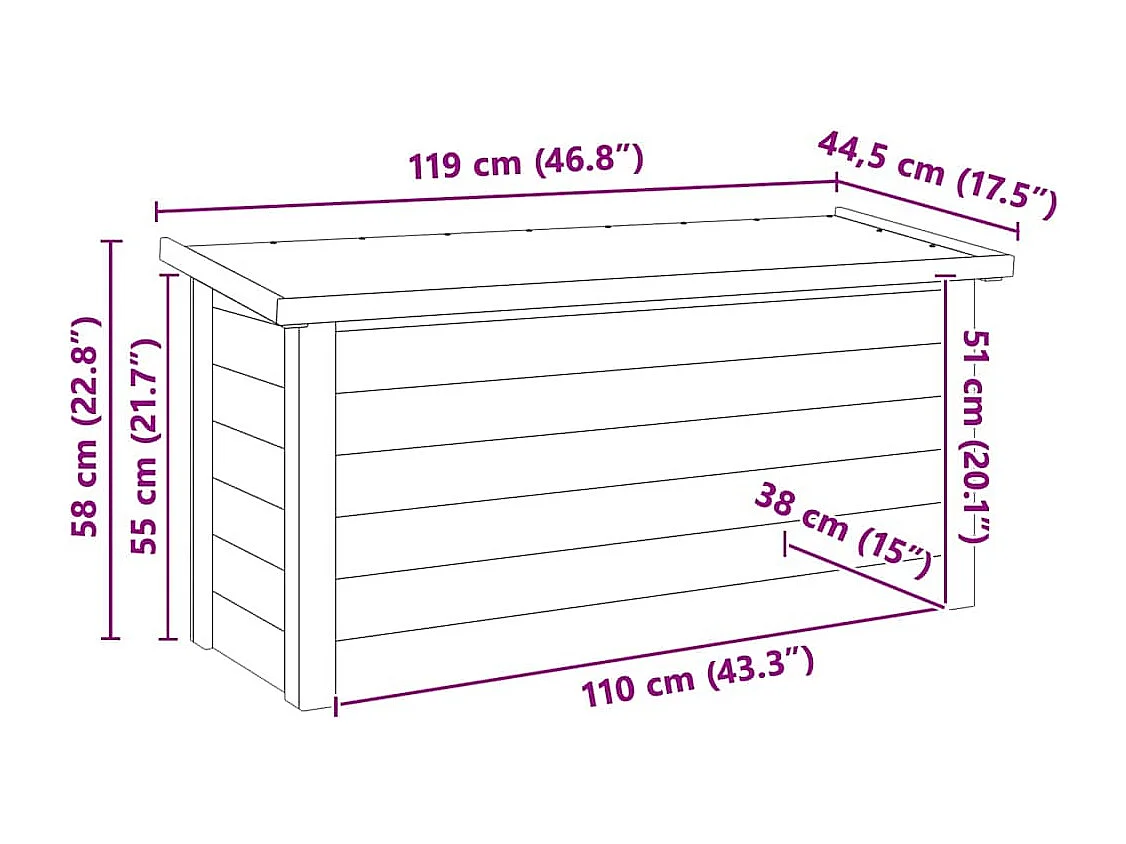 Boîte de rangement 44x119x57 cm Bois imprégné de pin