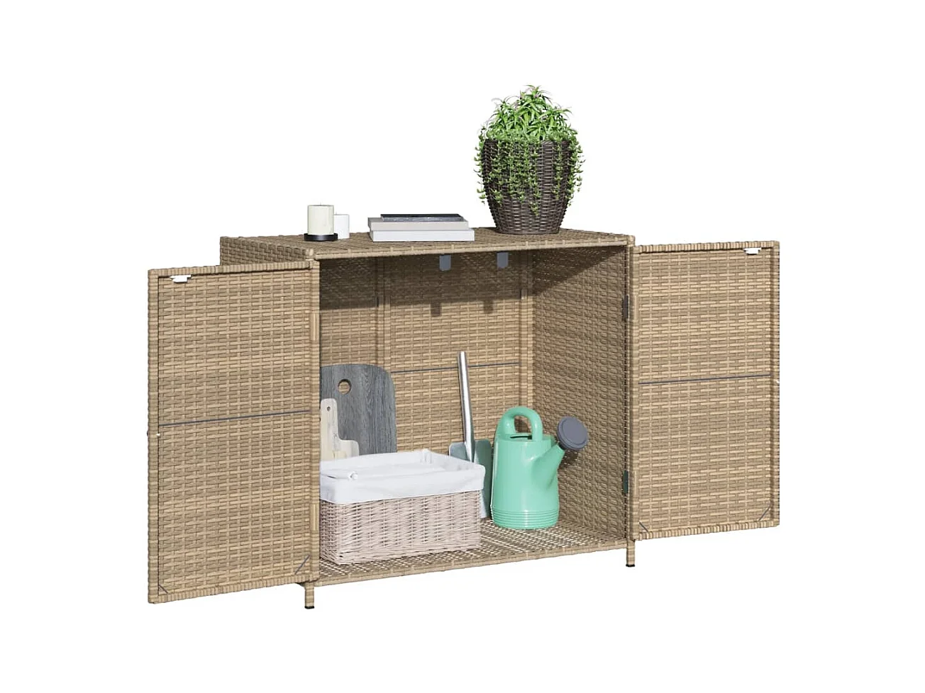 Armoire de rangement de jardin beige 83x45x76 cm résine tressée