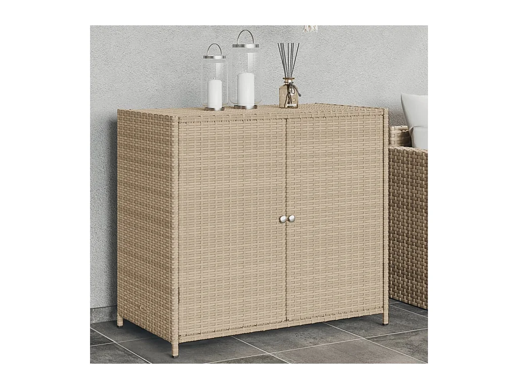 Mobiletto portaoggetti da giardino beige 83x45x76 cm in resina intrecciata