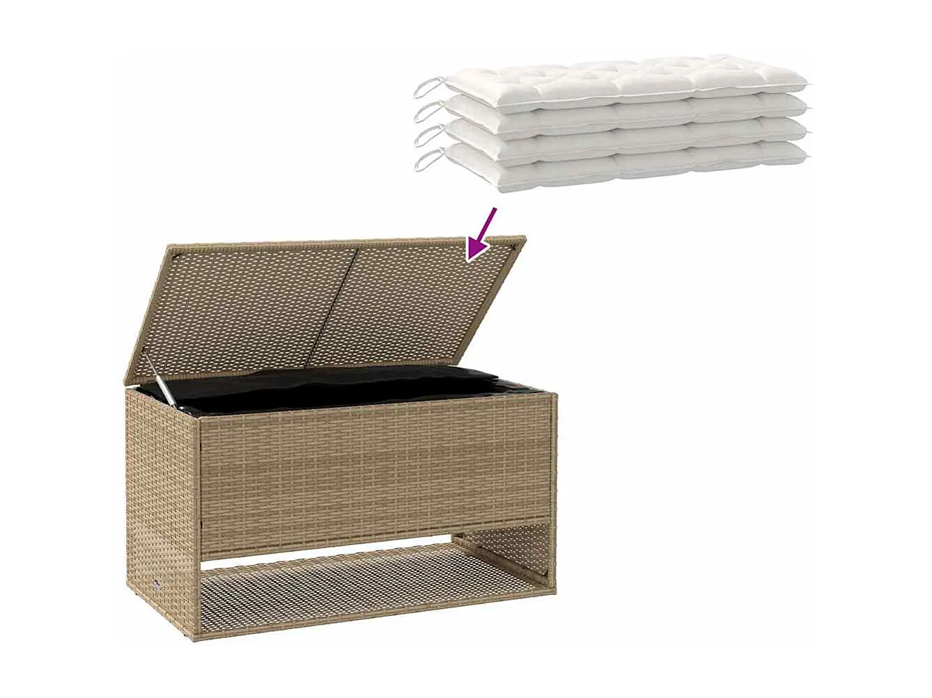 Coffre à coussins d'extérieur beige 100x55x55,5 cm polyrotin
