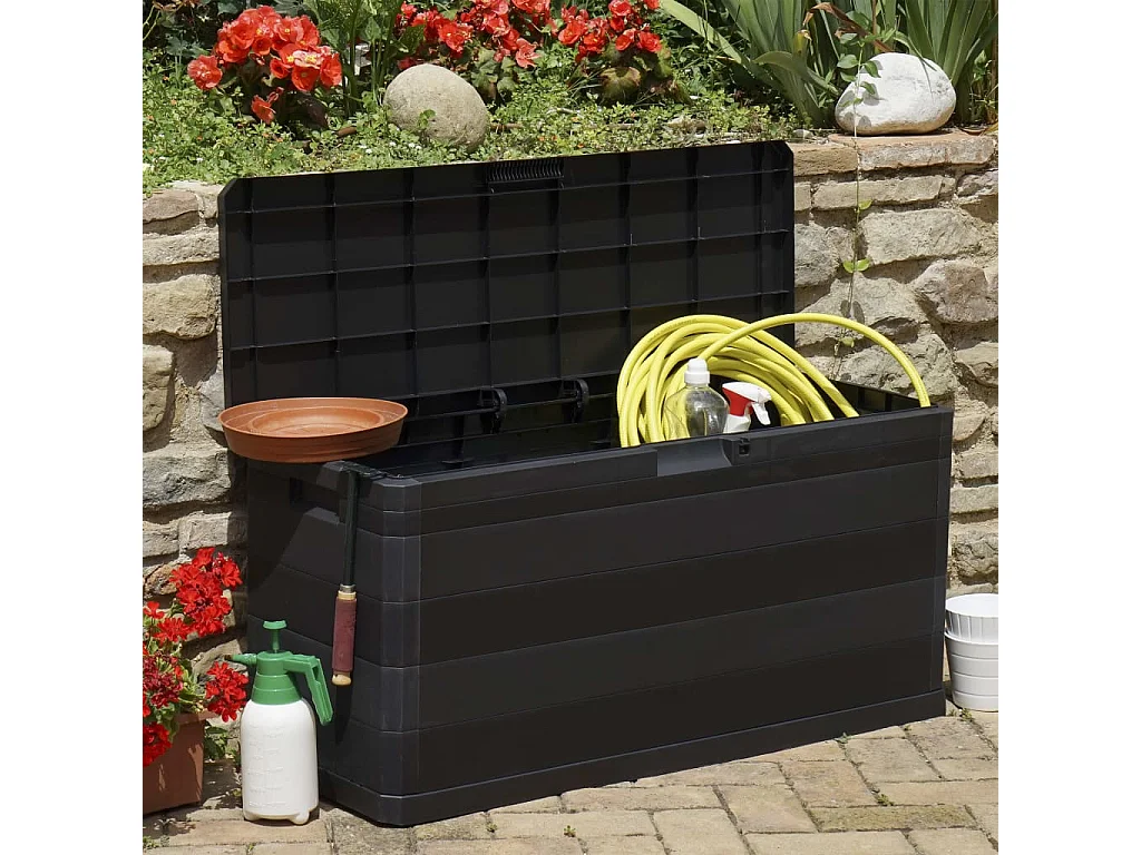 Caja de almacenamiento de jardín negra 117x45x56 cm