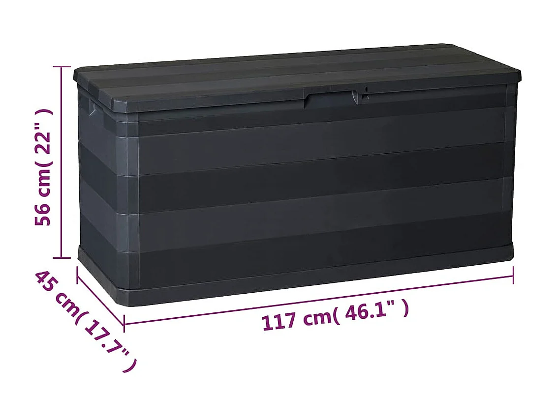 Caja de almacenamiento de jardín negra 117x45x56 cm