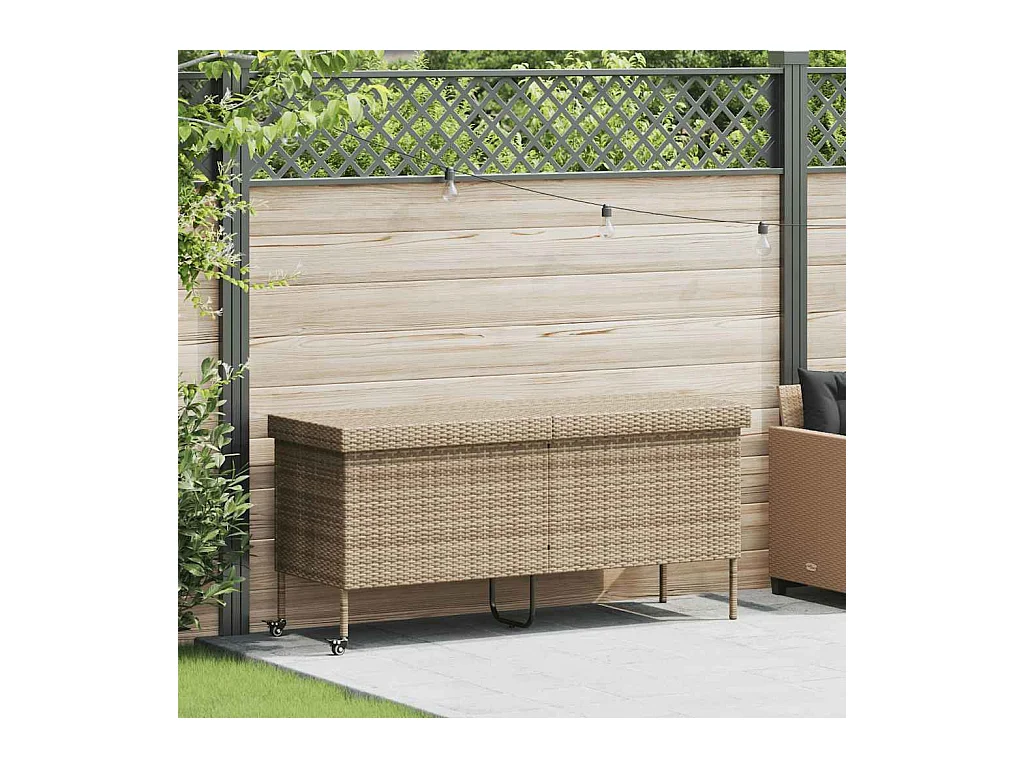 Boîte rangement jardin roues beige 160x55x75 cm résine tressée