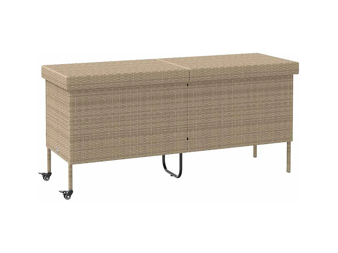 Boîte rangement jardin roues beige 160x55x75 cm résine tressée