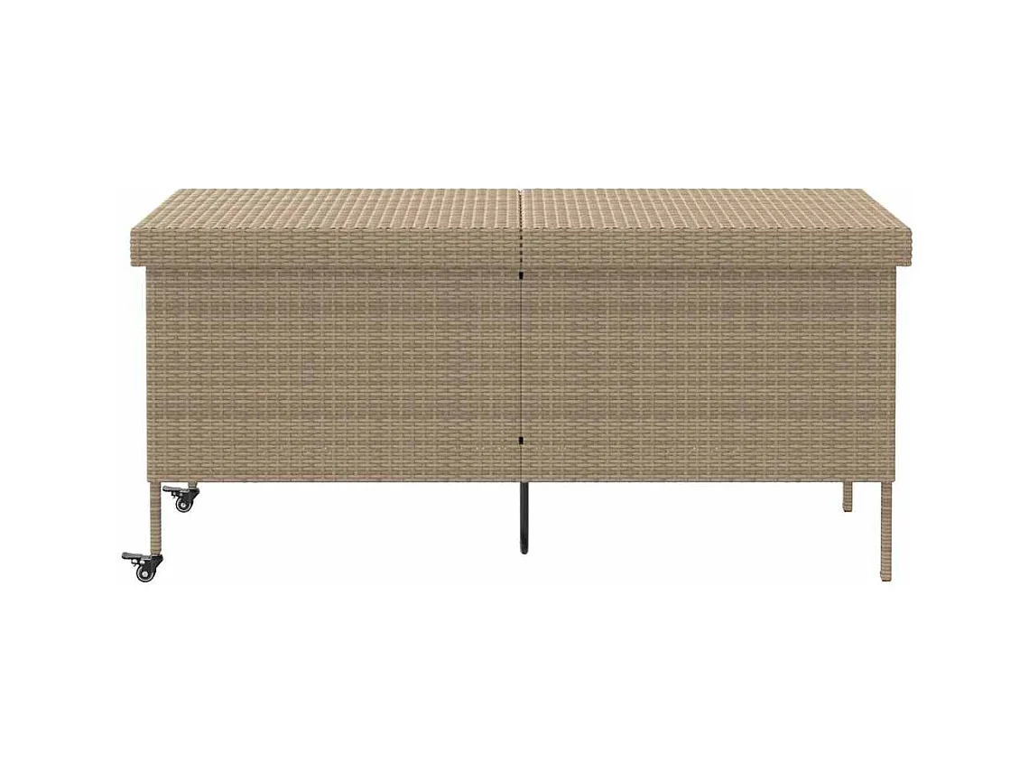 Boîte rangement jardin roues beige 160x55x75 cm résine tressée