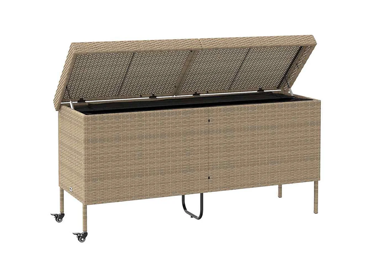 Boîte rangement jardin roues beige 160x55x75 cm résine tressée