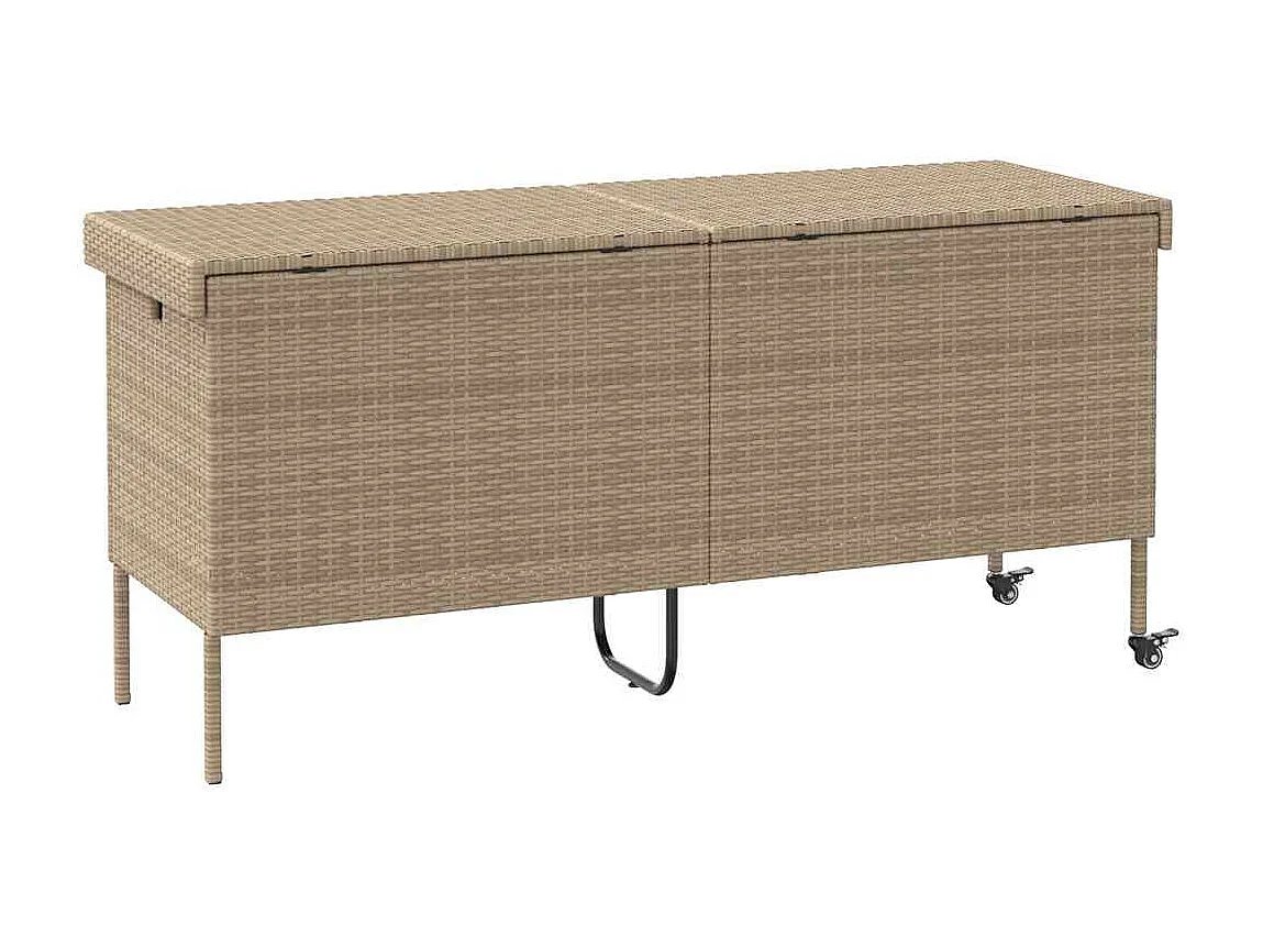 Boîte rangement jardin roues beige 160x55x75 cm résine tressée