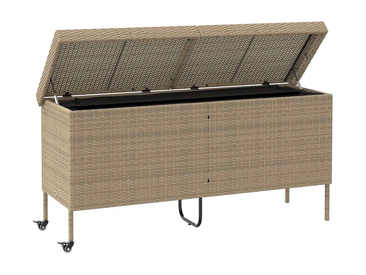 Boîte rangement jardin roues beige 160x55x75 cm résine tressée