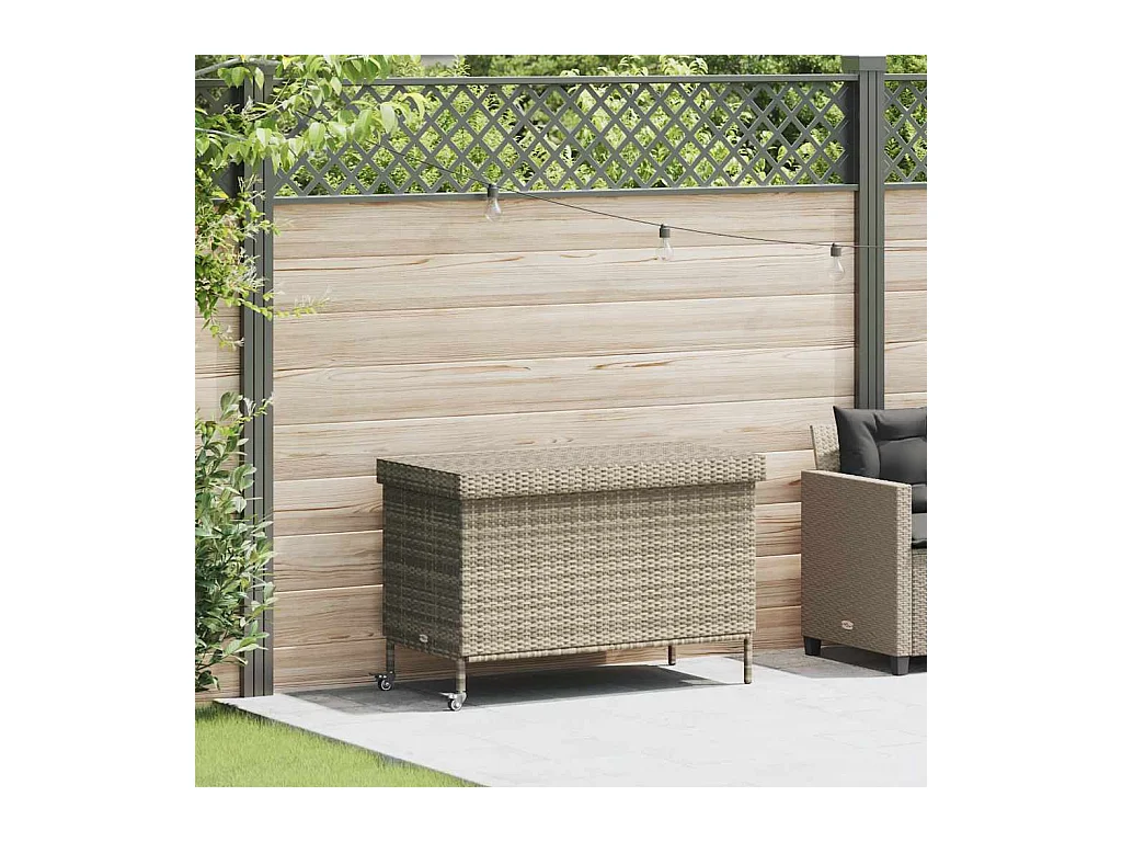 Boîte de rangement de jardin et roues gris clair résine tressée
