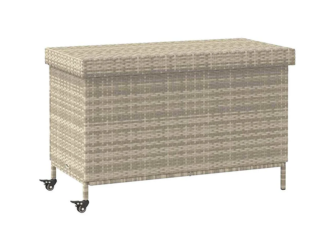 Boîte de rangement de jardin et roues gris clair résine tressée