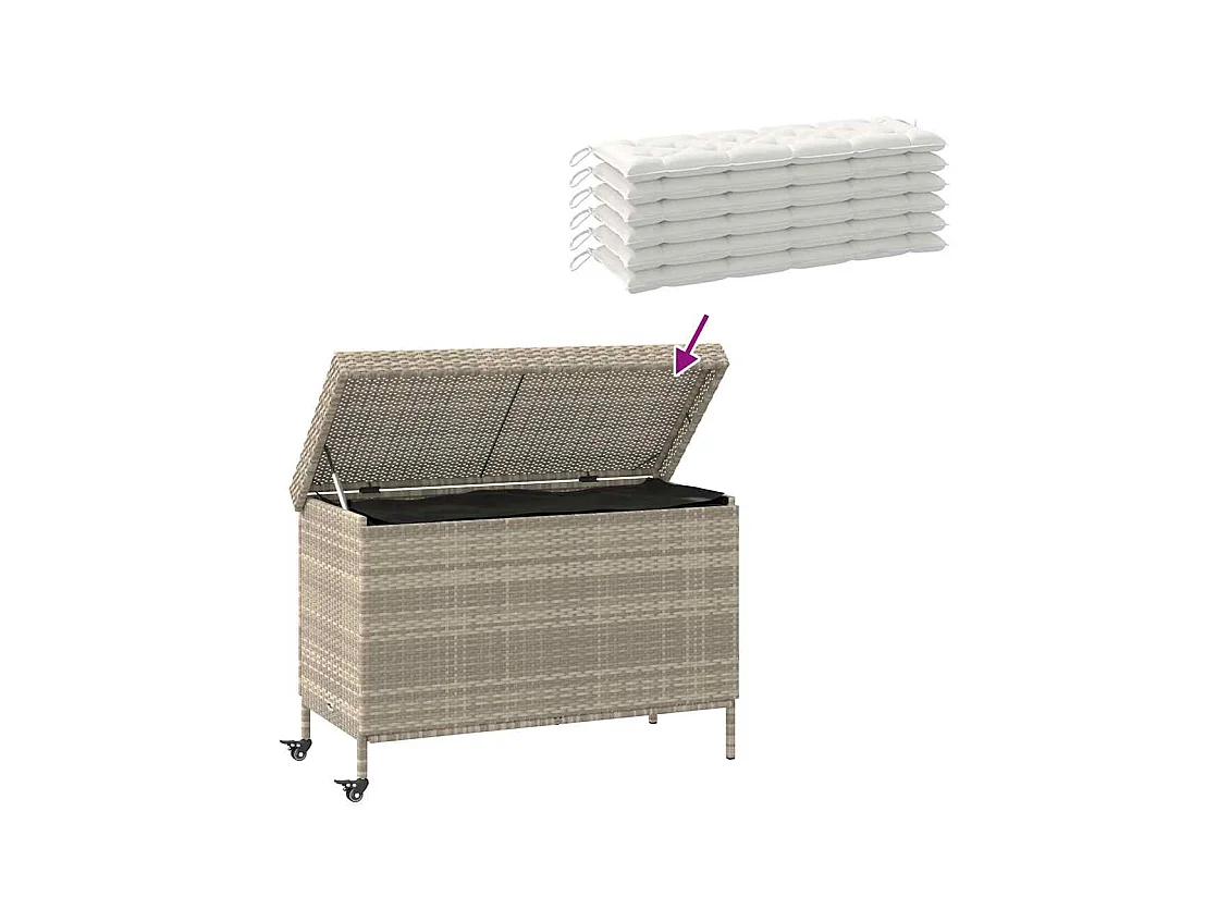 Boîte de rangement de jardin et roues gris clair résine tressée