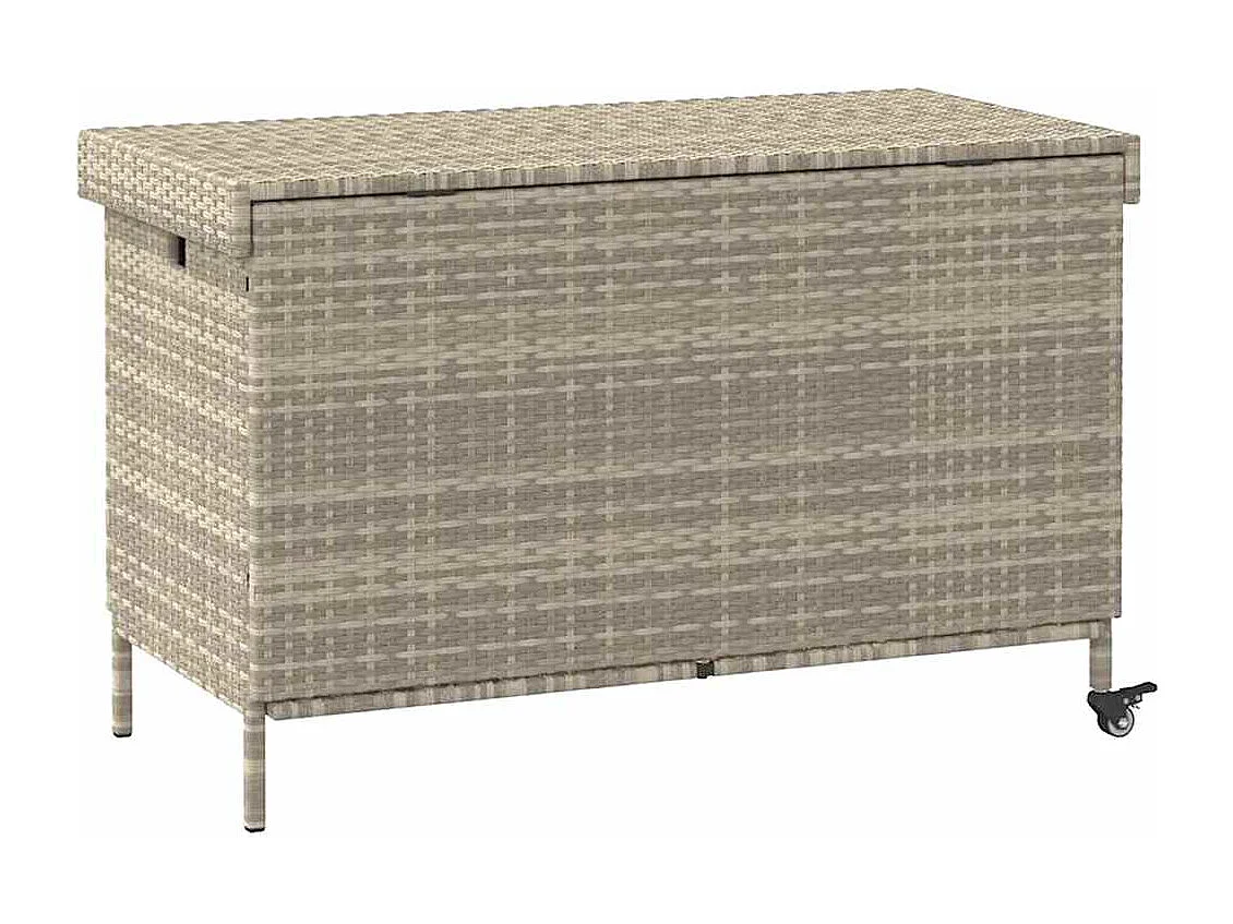 Boîte de rangement de jardin et roues gris clair résine tressée