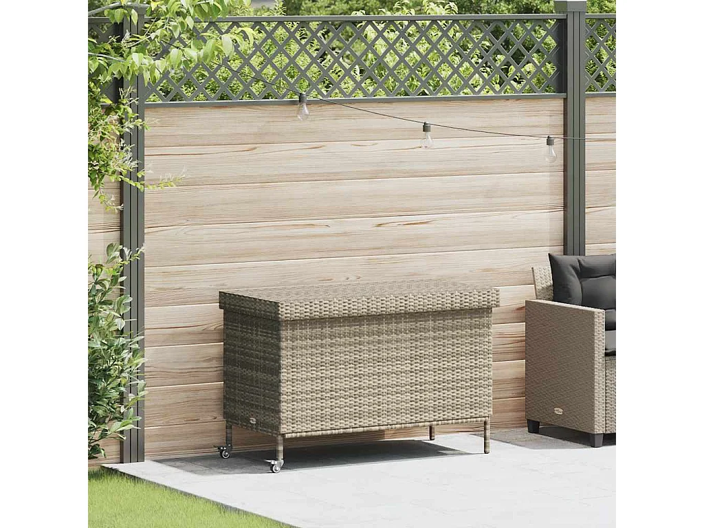 Boîte de rangement de jardin et roues gris clair résine tressée