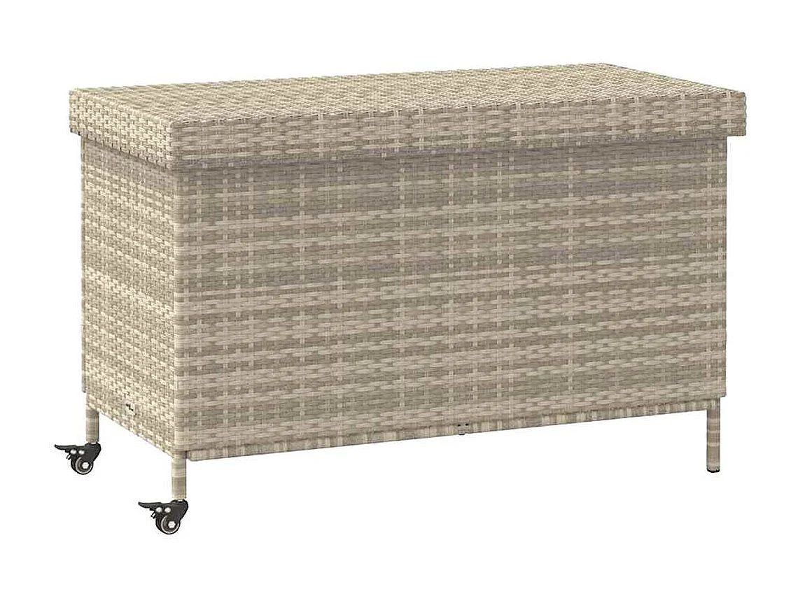 Boîte de rangement de jardin et roues gris clair résine tressée