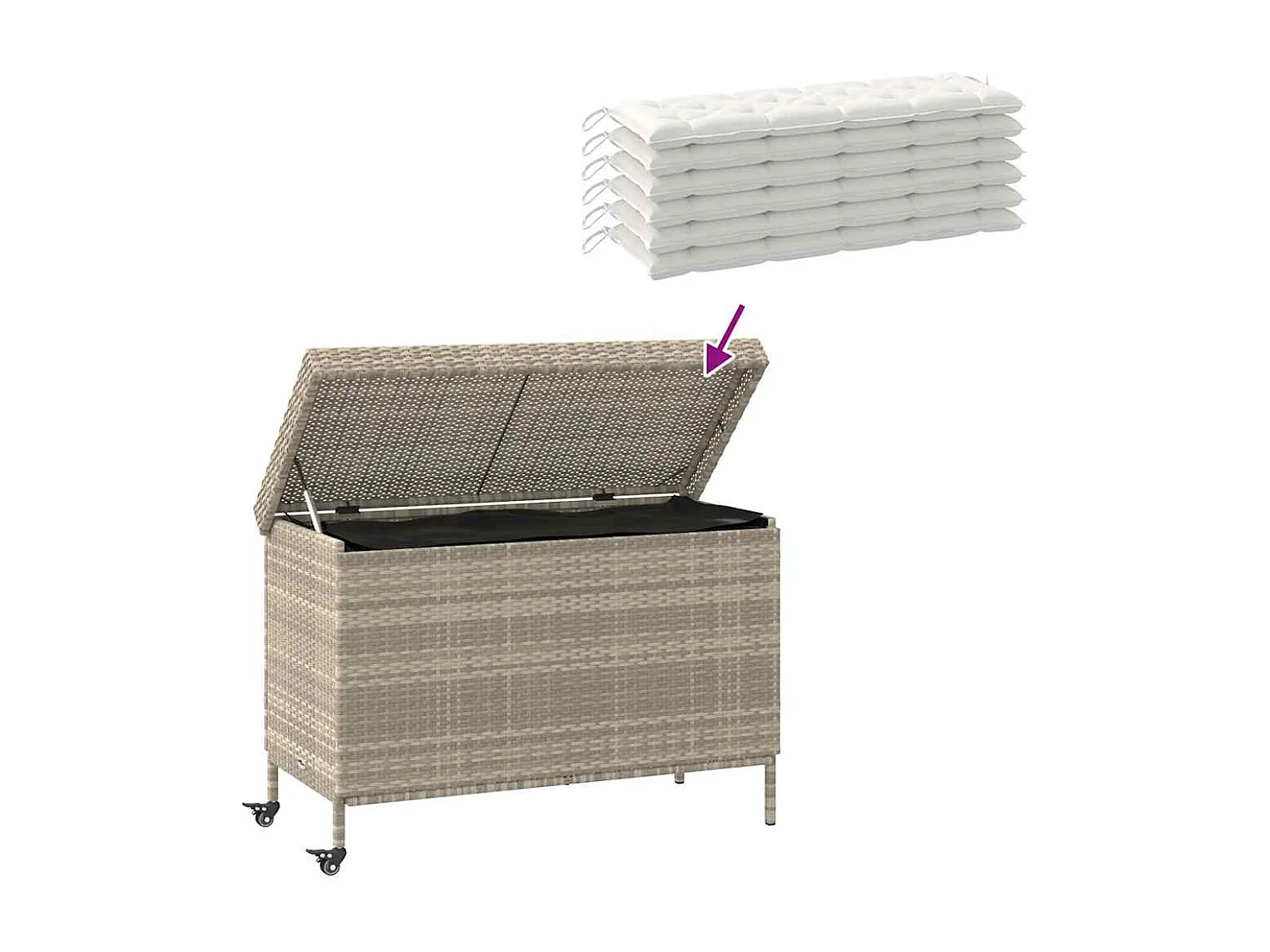 Boîte de rangement de jardin et roues gris clair résine tressée