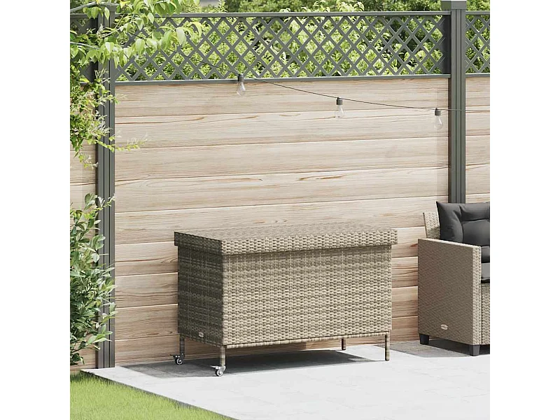 Boîte de rangement de jardin et roues gris clair résine tressée