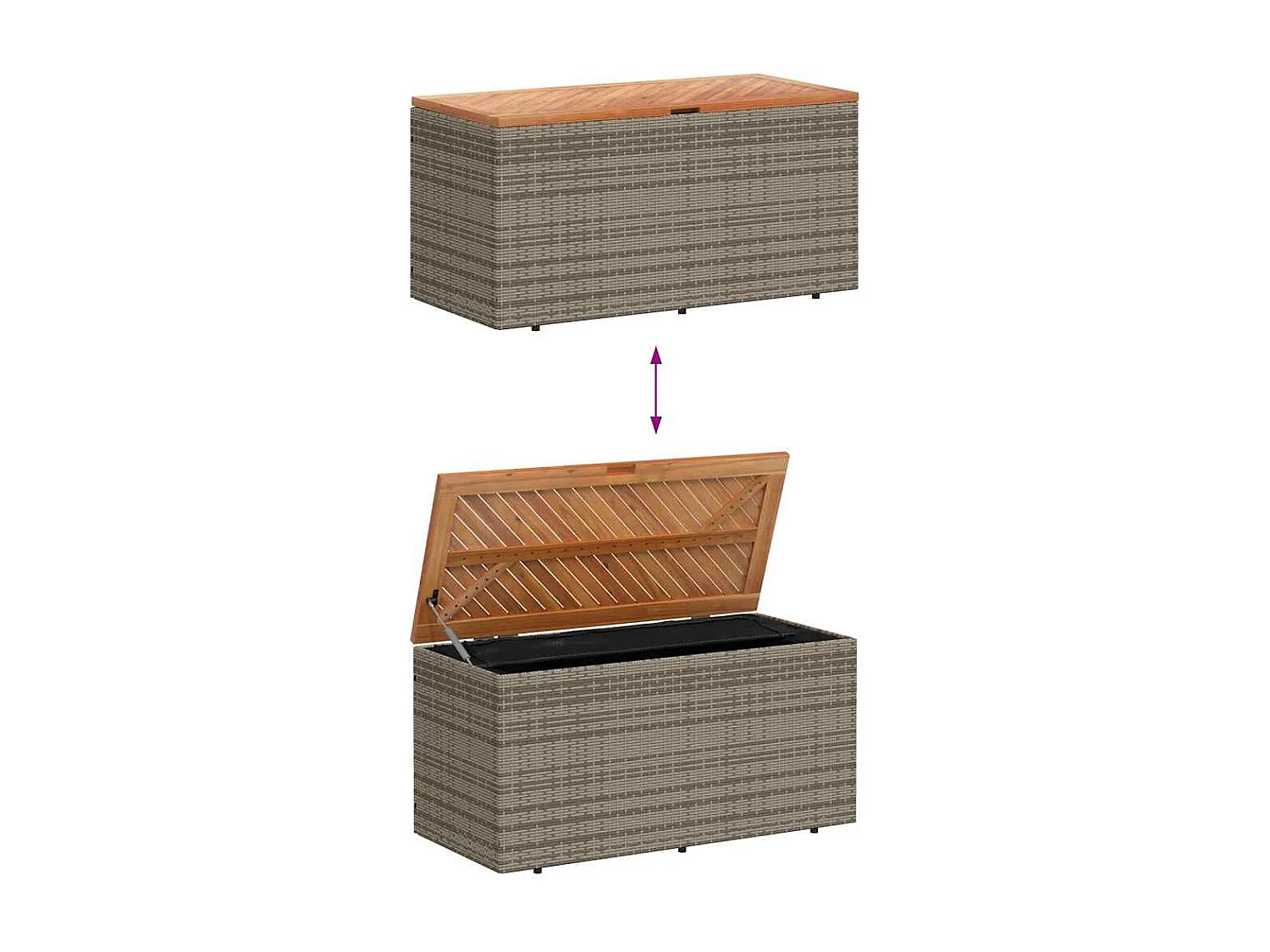 Contenitore da giardino grigio in resina intrecciata e legno di acacia