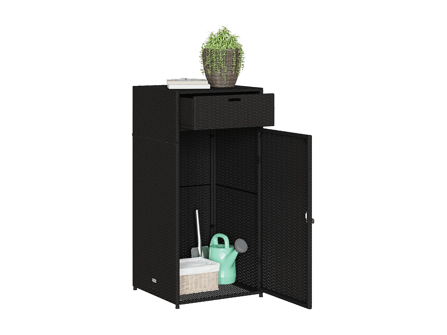 Mueble de jardín negro de resina trenzada, 55x55x111 cm
