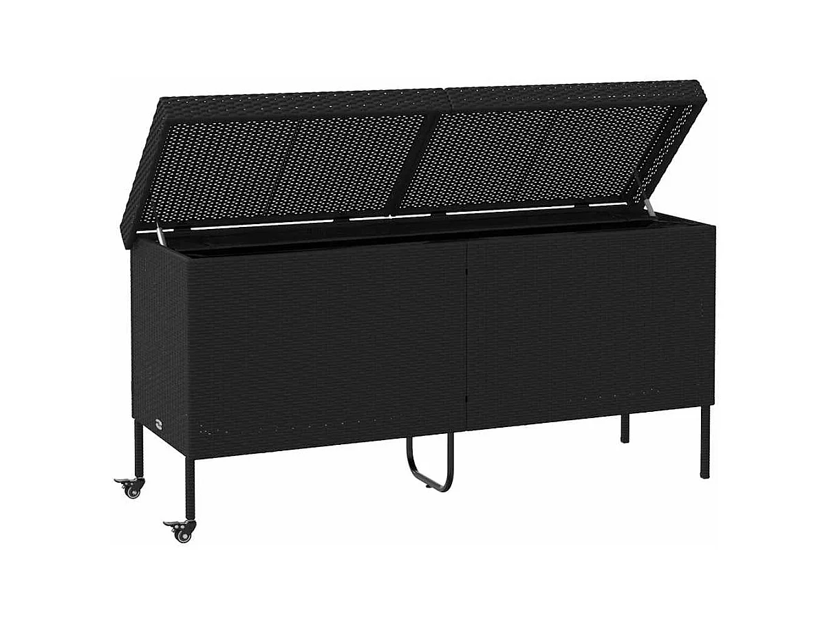 Boîte de rangement de jardin et roues noir résine tressée