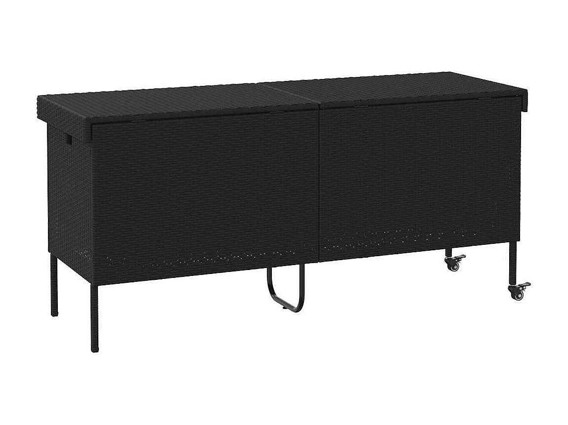 Boîte de rangement de jardin et roues noir résine tressée