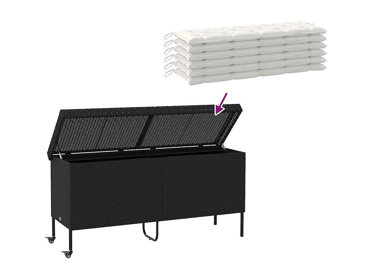 Boîte de rangement de jardin et roues noir résine tressée