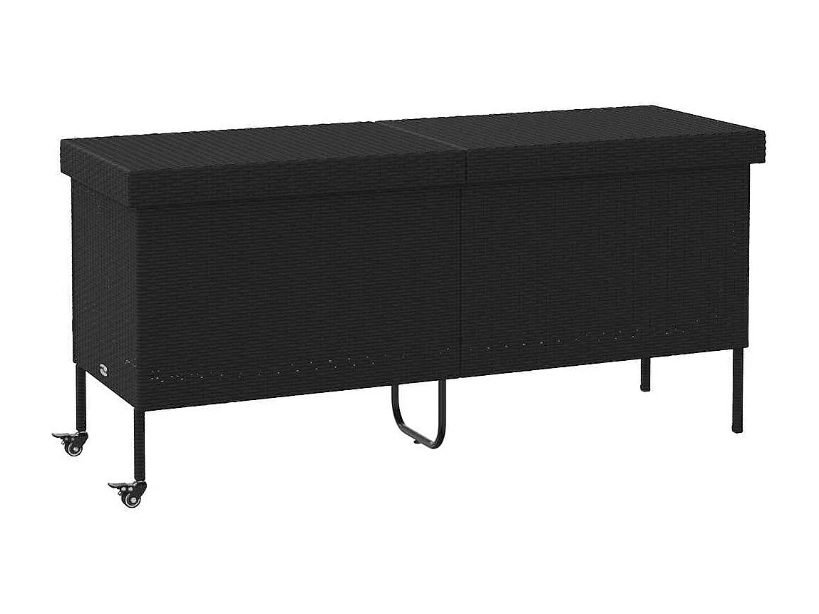 Boîte de rangement de jardin et roues noir résine tressée