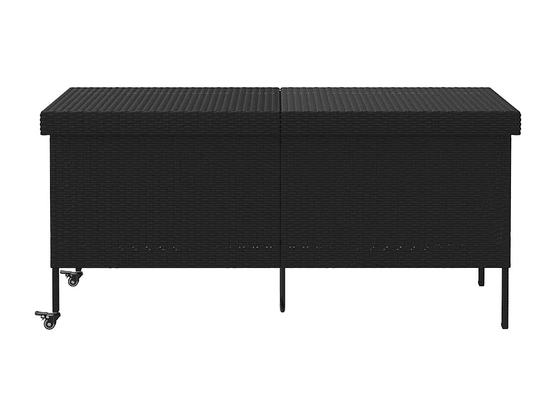 Boîte de rangement de jardin et roues noir résine tressée