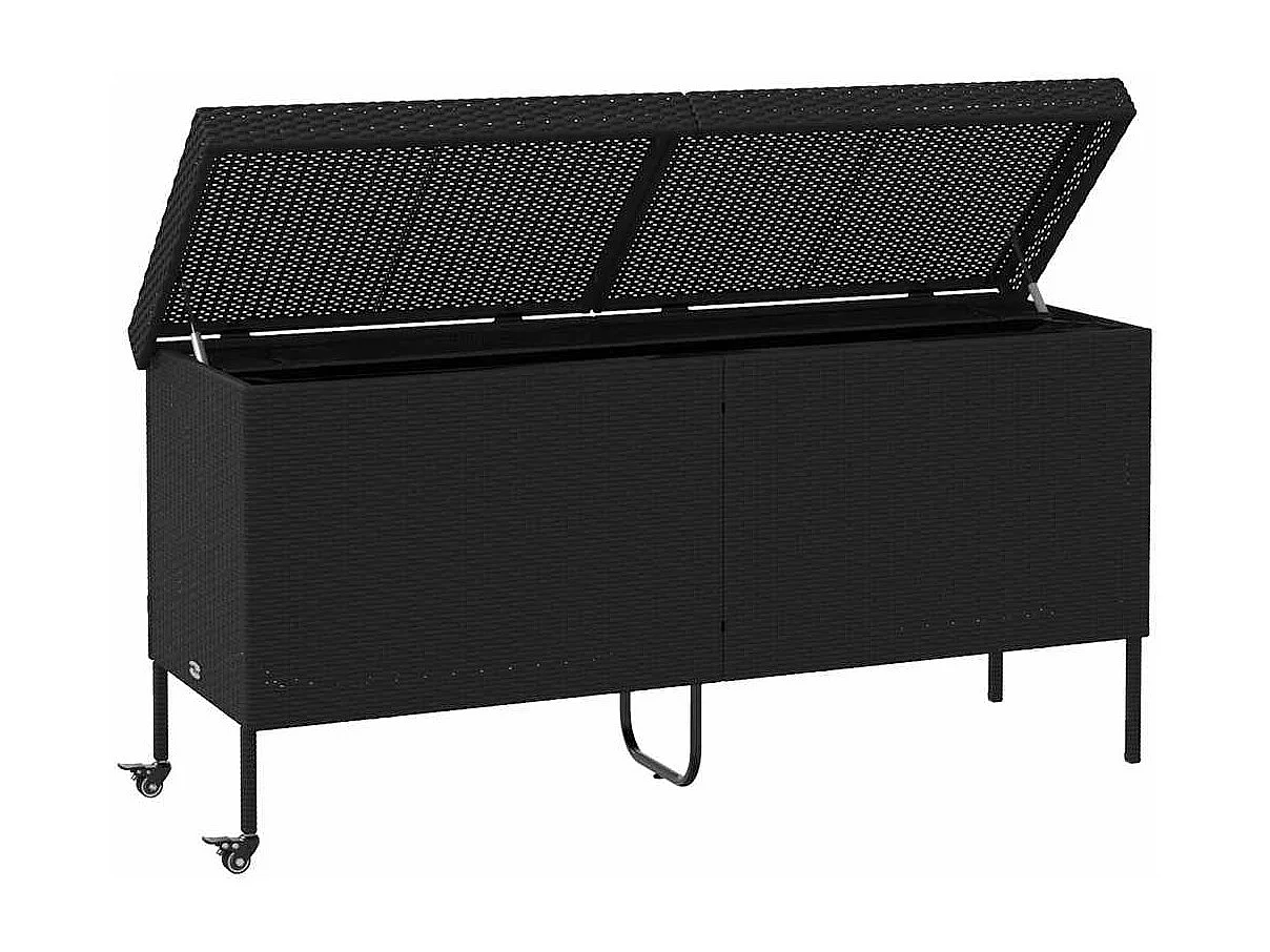 Boîte de rangement de jardin et roues noir résine tressée