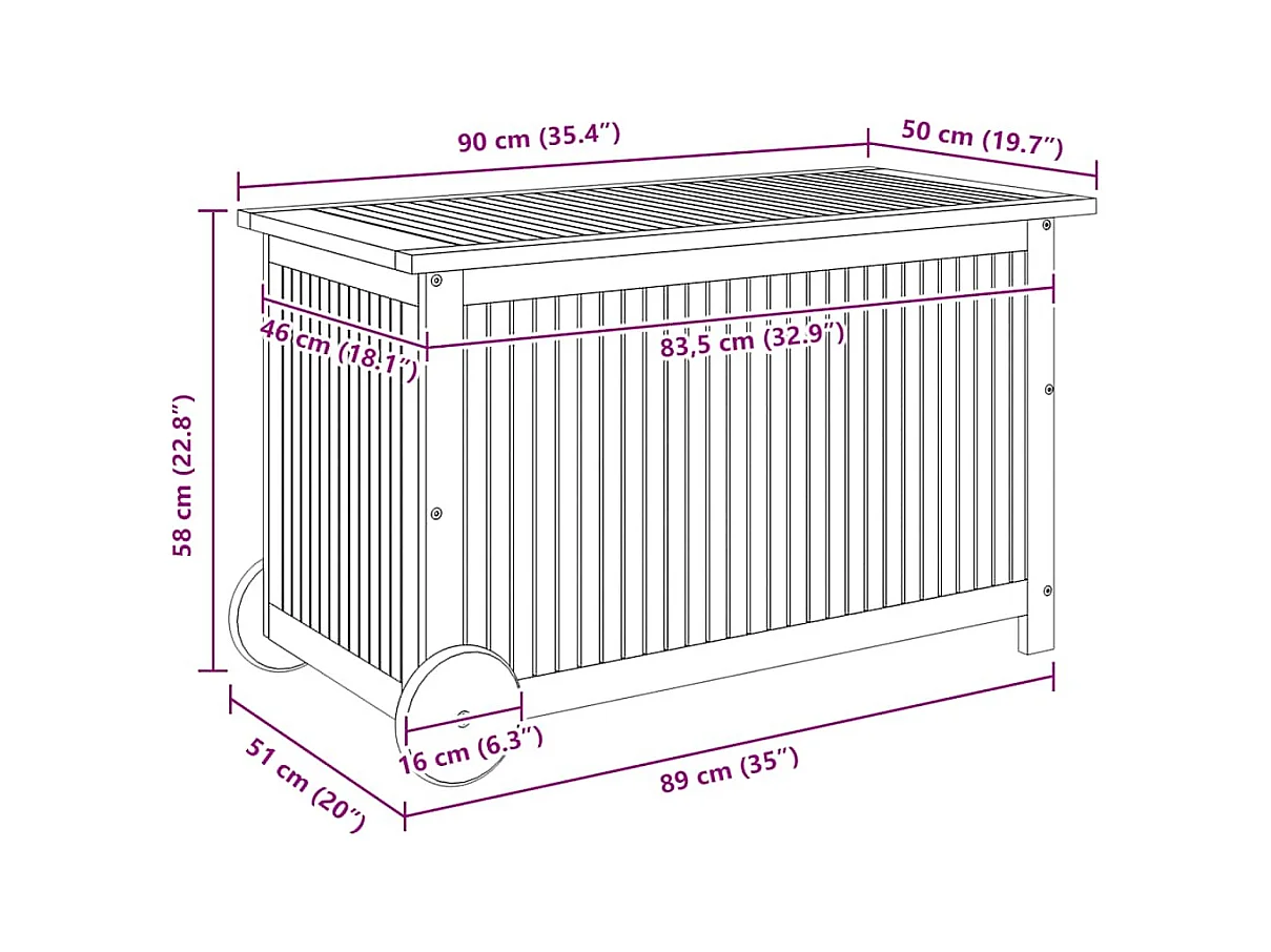 Tuinopbergbox met wielen 90x50x58 cm Acaciahout