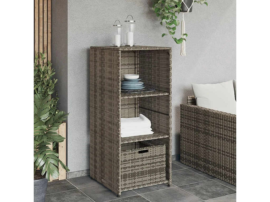Armario de jardín gris 50x55x115 cm resina trenzada