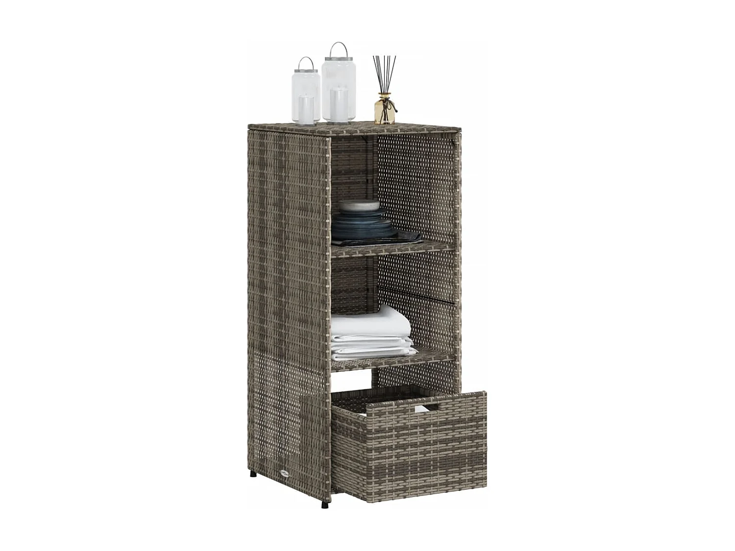 Armario de jardín gris 50x55x115 cm resina trenzada