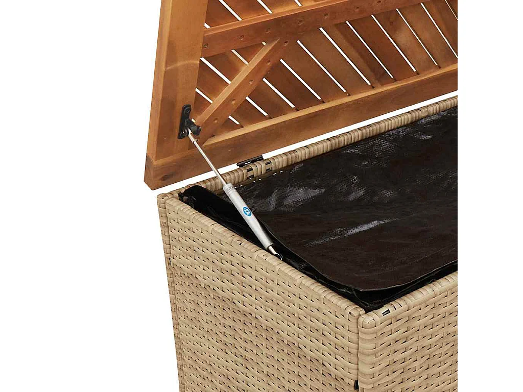 Beige tuinopbergbox van gevlochten hars en acaciahout