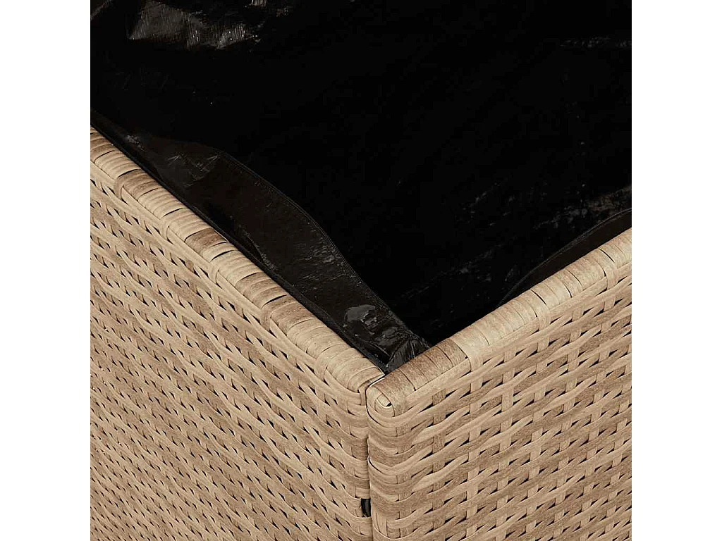 Contenitore da giardino beige in resina intrecciata e legno di acacia