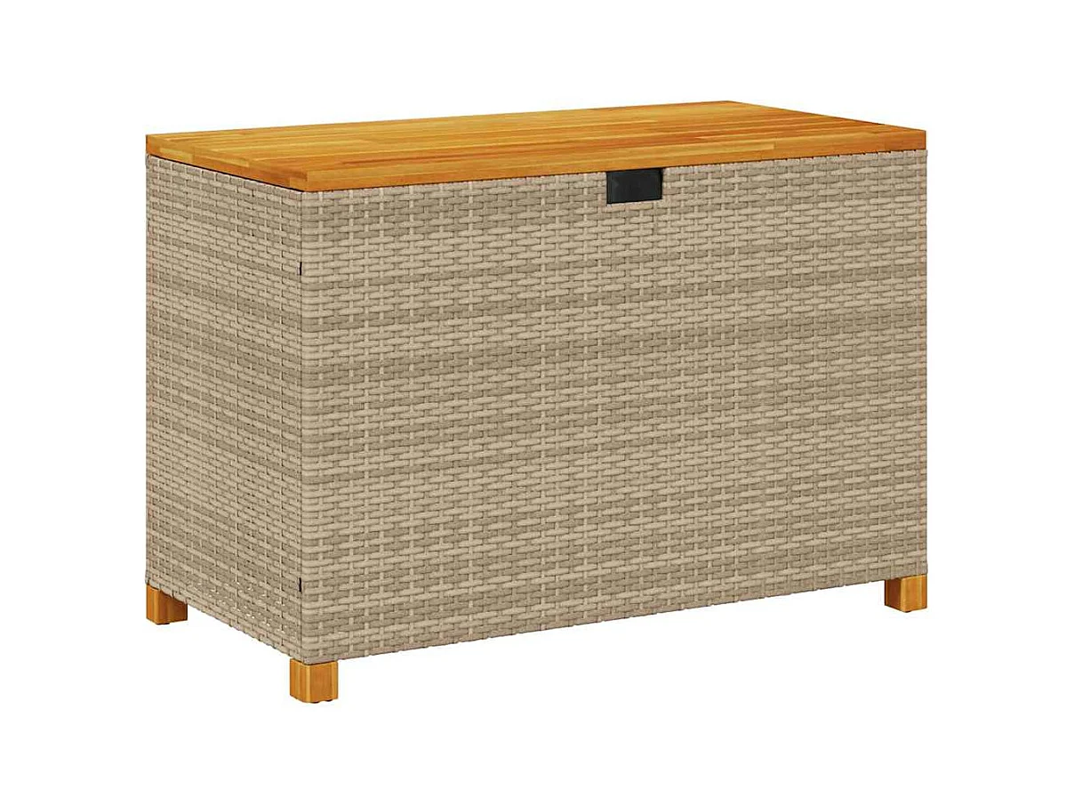 Caja de almacenamiento de jardín beige hecha de resina tejida y madera de acacia
