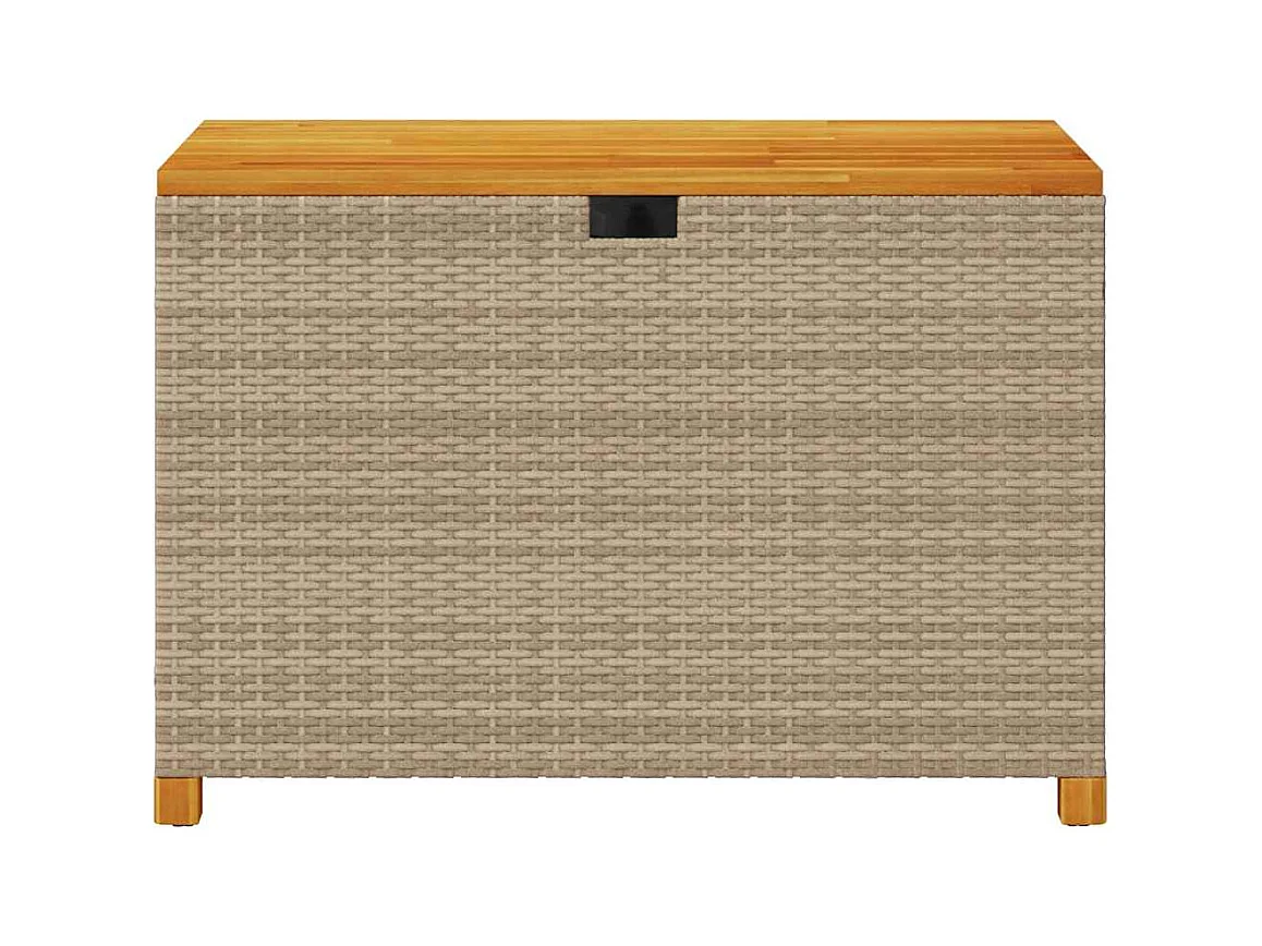 Caja de almacenamiento de jardín beige hecha de resina tejida y madera de acacia