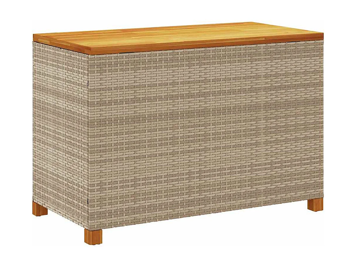 Caja de almacenamiento de jardín beige hecha de resina tejida y madera de acacia