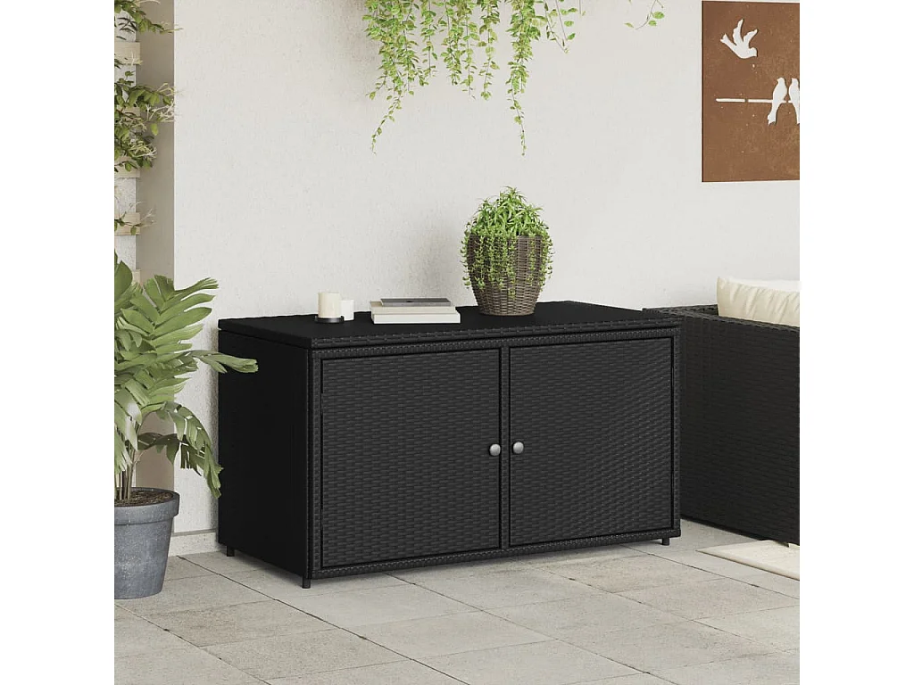 Mobiletto da giardino nero 110x55x60,5 cm in resina intrecciata