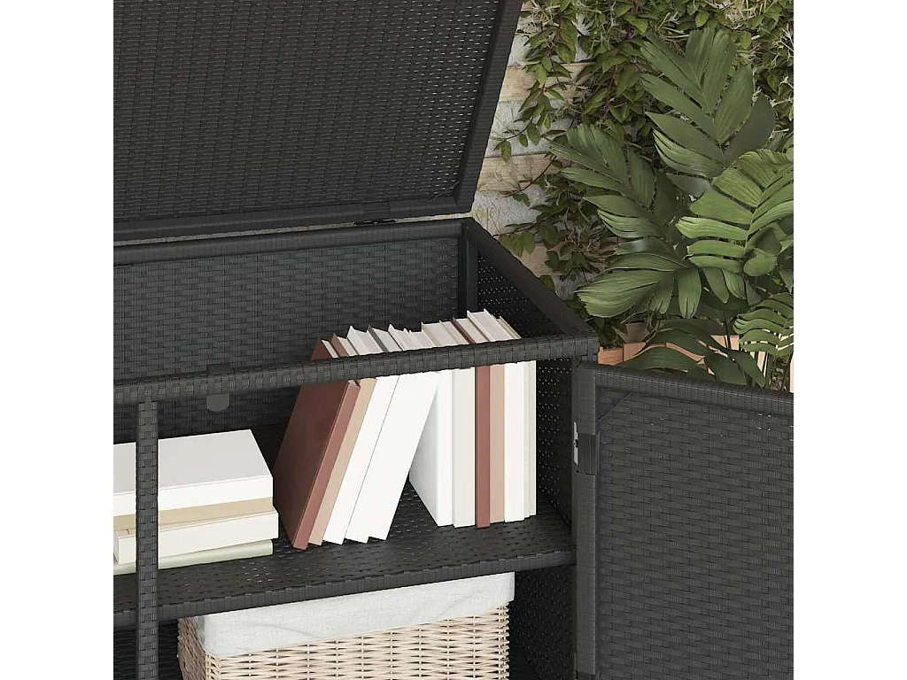 Mobiletto da giardino nero 110x55x60,5 cm in resina intrecciata