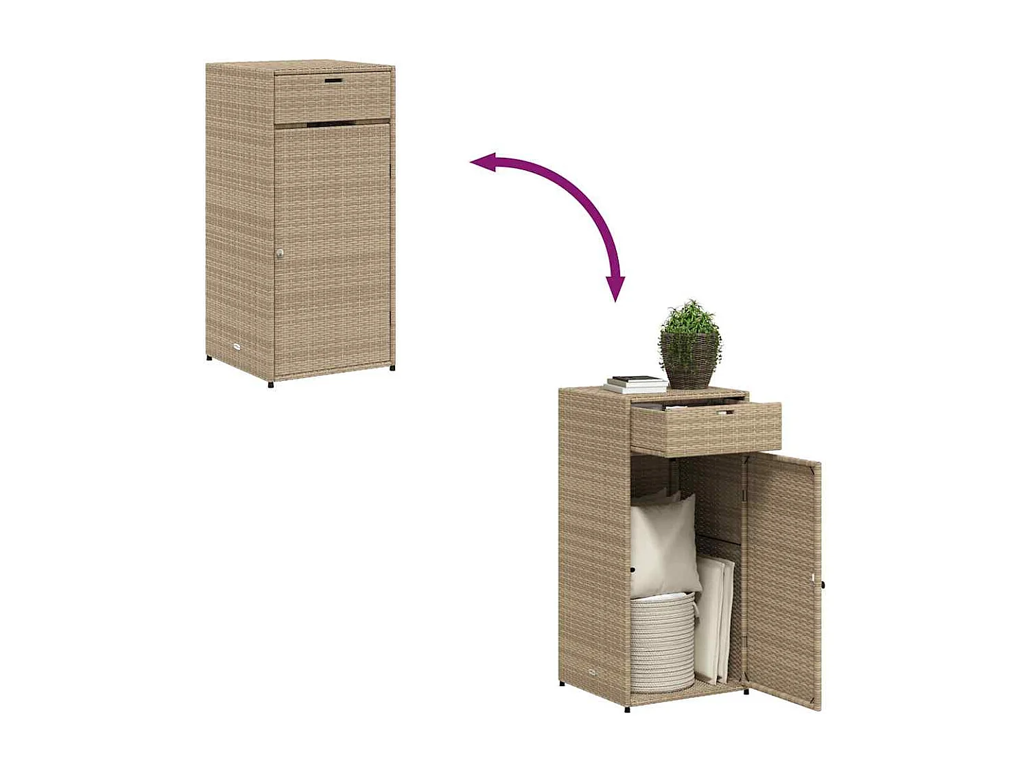 Mueble de jardín beige de resina tejida, 55x55x111 cm