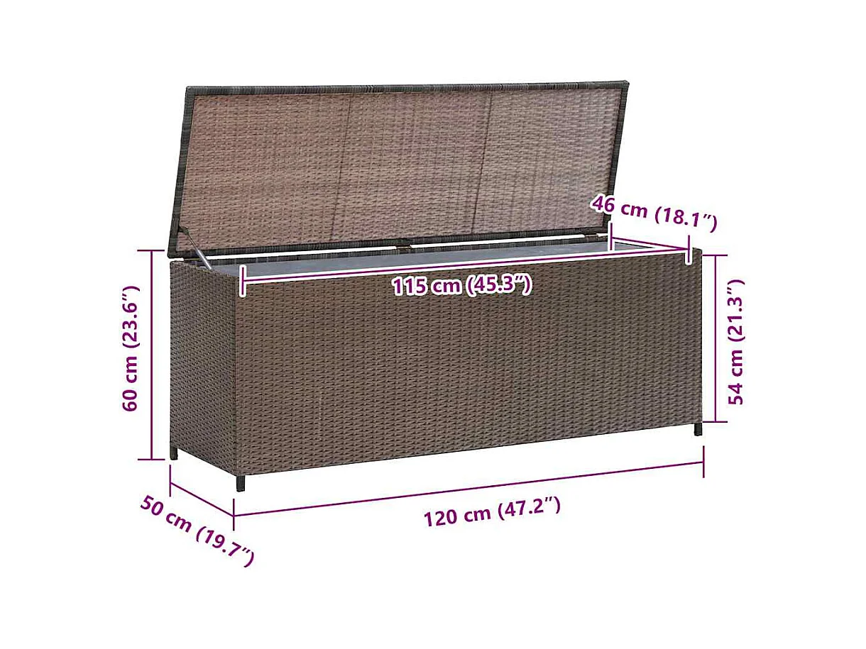 Bruine tuinopbergbox 120x50x60 cm geweven hars