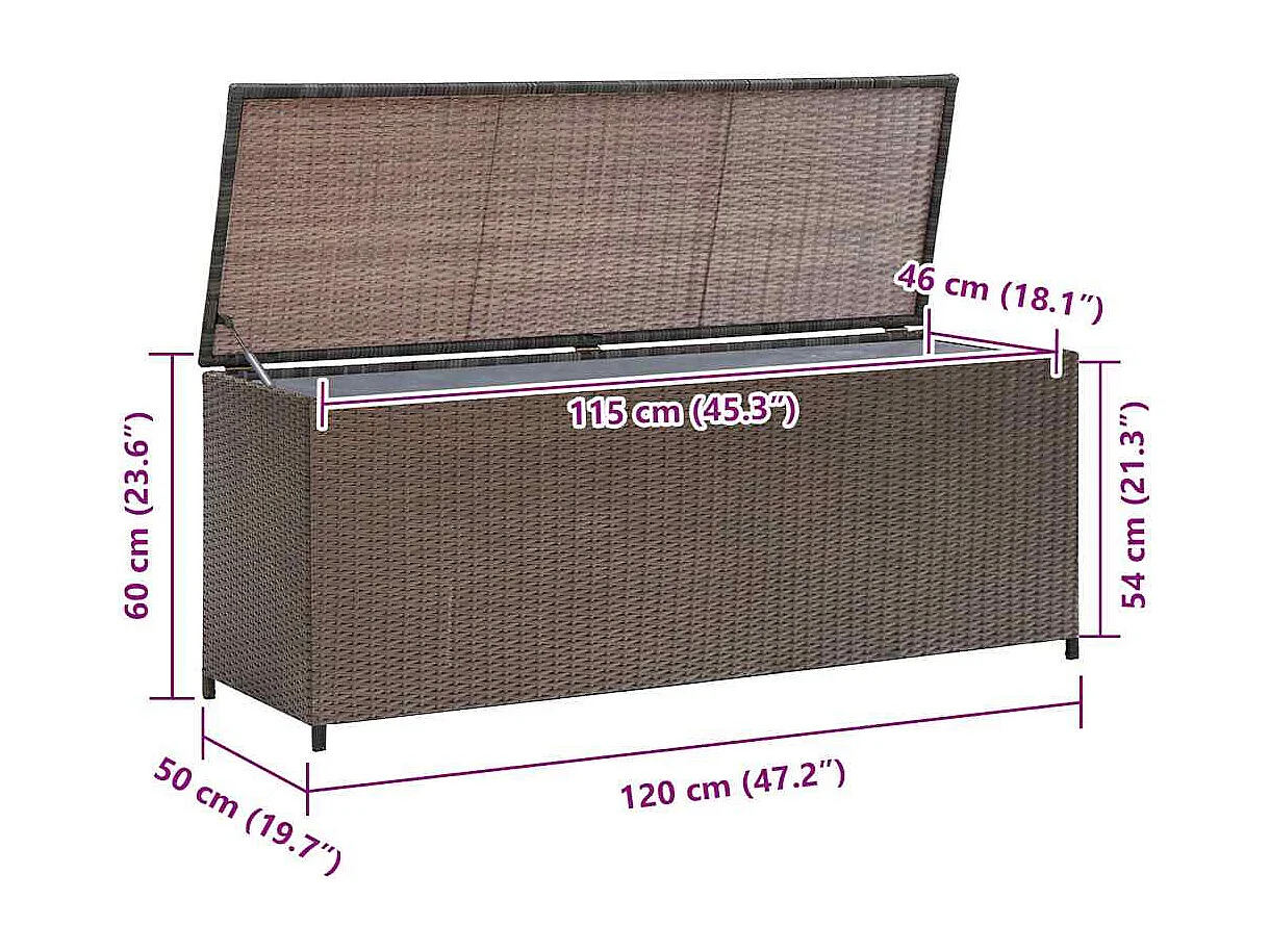 Arcón de jardín marrón 120x50x60 cm resina tejida