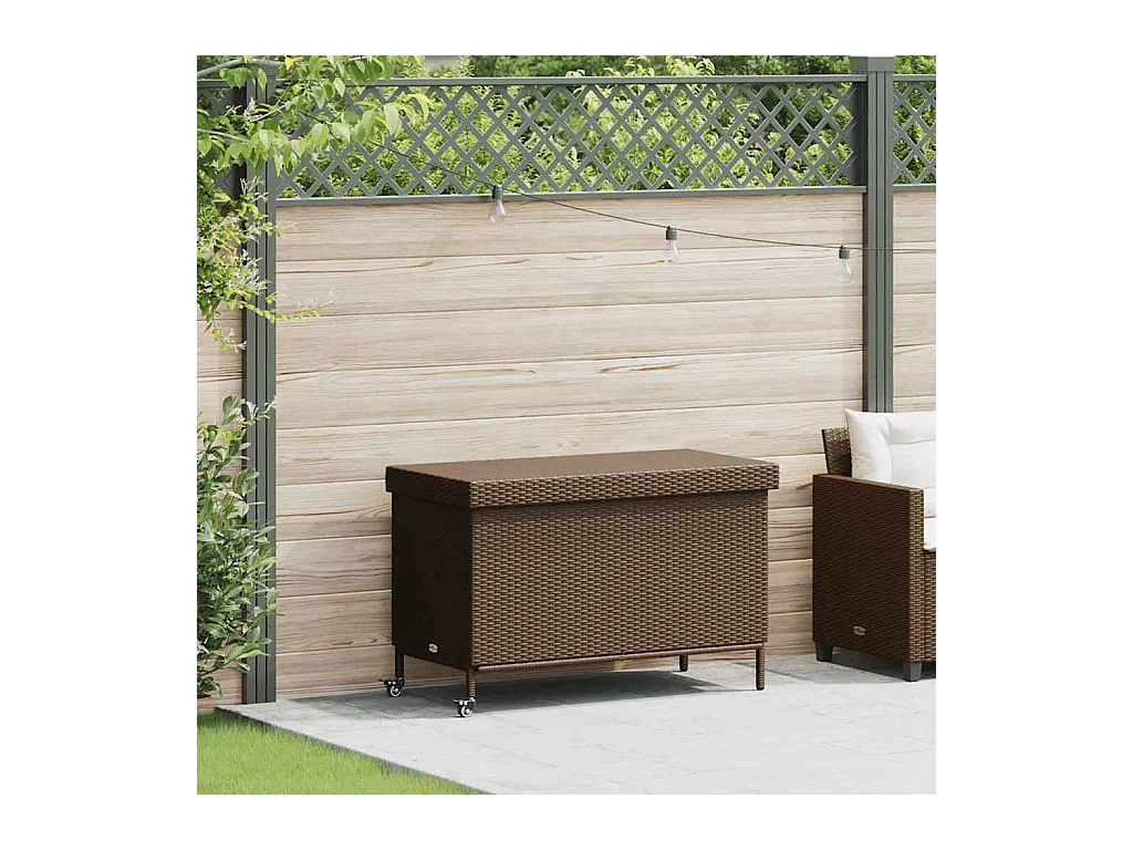 Boîte de rangement de jardin et roues marron résine tressée