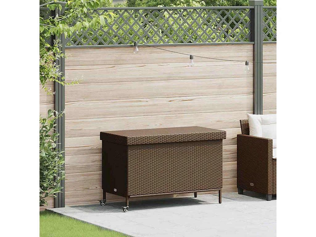 Boîte de rangement de jardin et roues marron résine tressée