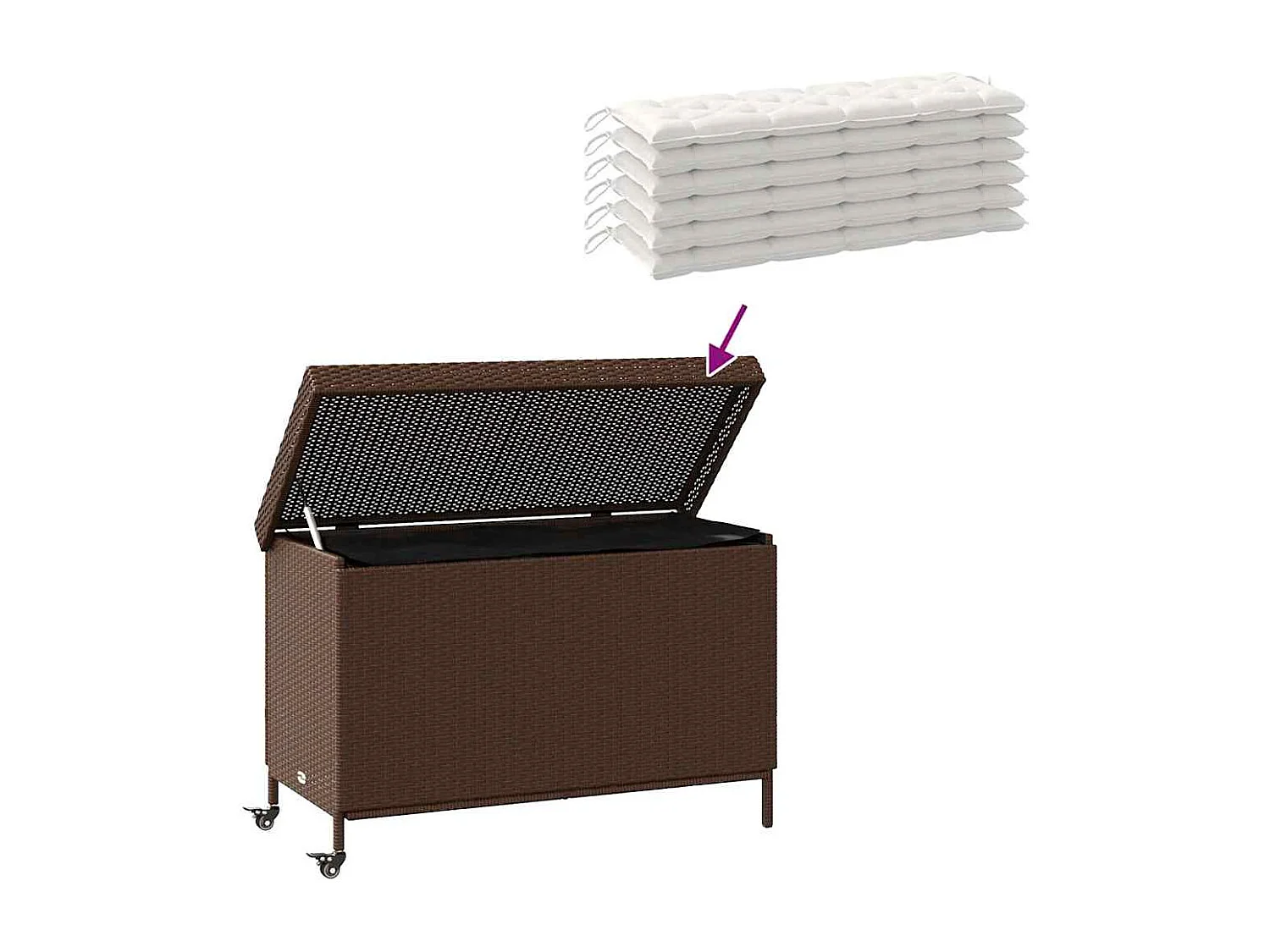 Boîte de rangement de jardin et roues marron résine tressée