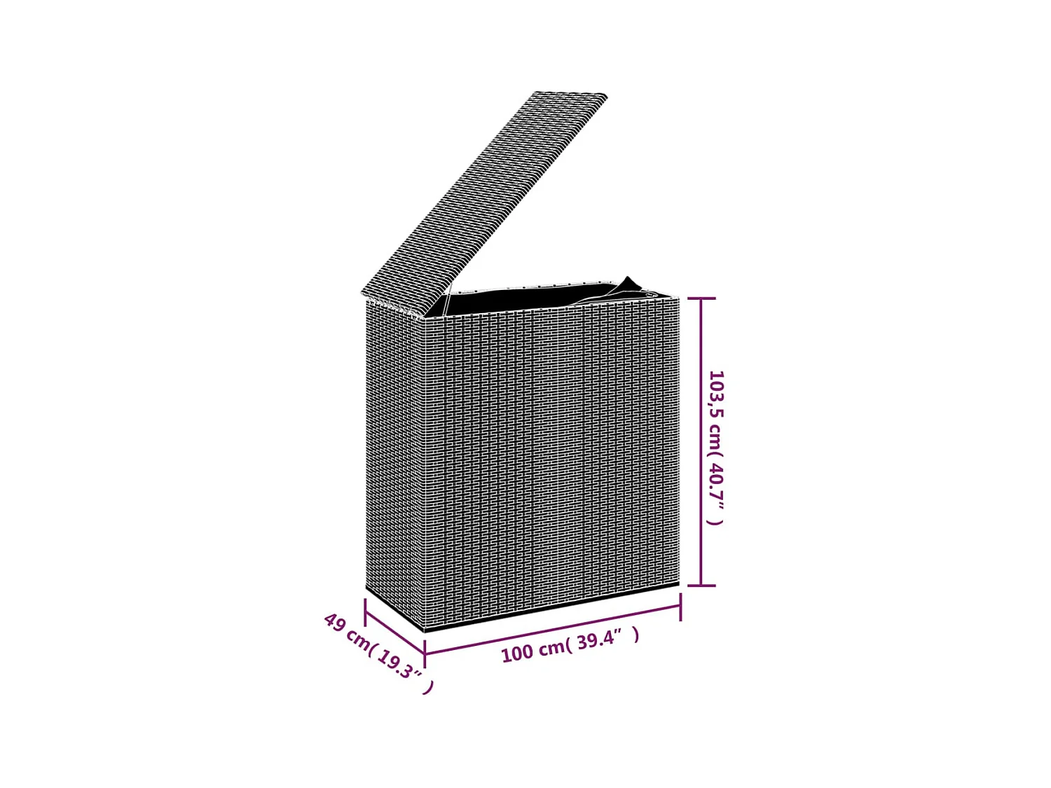 Caja de cojines para jardín Resina mimbre 100x49x103,5 cm Gris