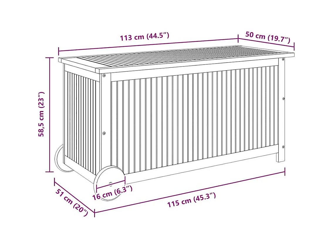 Tuinopbergbox met wielen 113x50x58cm Acaciahout