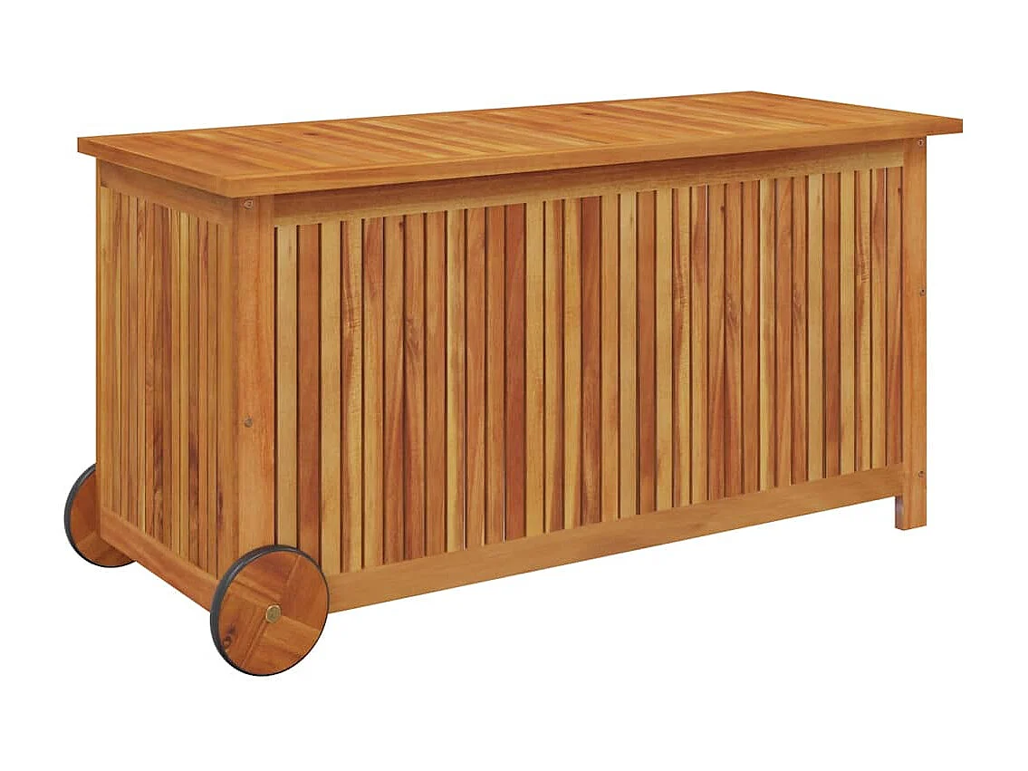 Caja de almacenamiento de jardín con ruedas 113x50x58cm Madera de acacia
