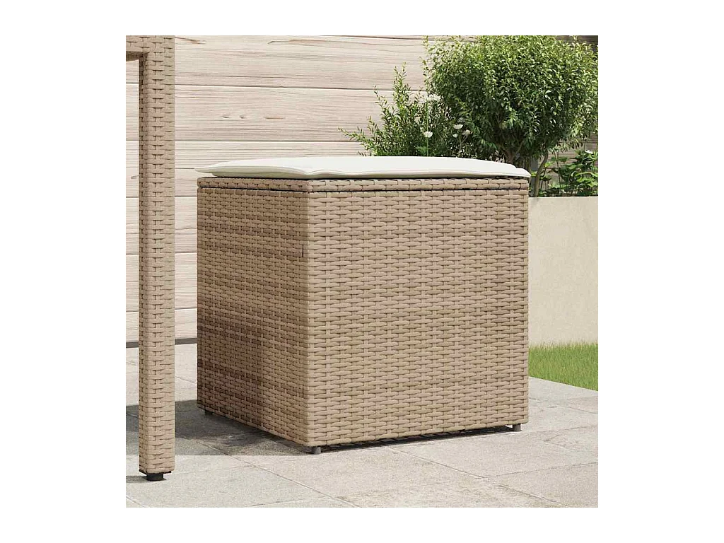 Boîte de Rangement Beige et crème Effet rotin, coussin en polyester